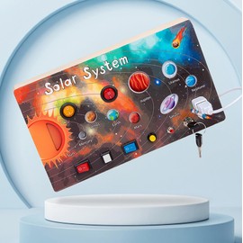 ALaLatois Montessori Toddler Busy Board Montessori Toy Kids Wooden Sensory Board with Switches Sensory Toys Switch Toys Travel Toys Kids Gifts for Birthday Christmas (Solar System)