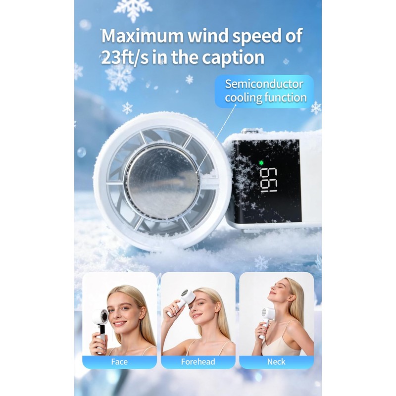 Portable 3-in-1 Handheld Neck Fan, Semiconductor Cooling, 4000mAh Up to