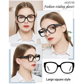 AEZUNI Oversized Square Reading Glasses Women 2.5 Trendy Stylish Readers 1.00 1.50 2.00 2.50 3.00 3.50 4.00 5.00 6.00 (Black)