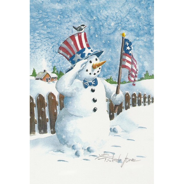 Toland Home Garden Uncle Snowman 28 x 40 Inch Decorative Patriotic Winter House Flag - 109741, Red/White/Blue