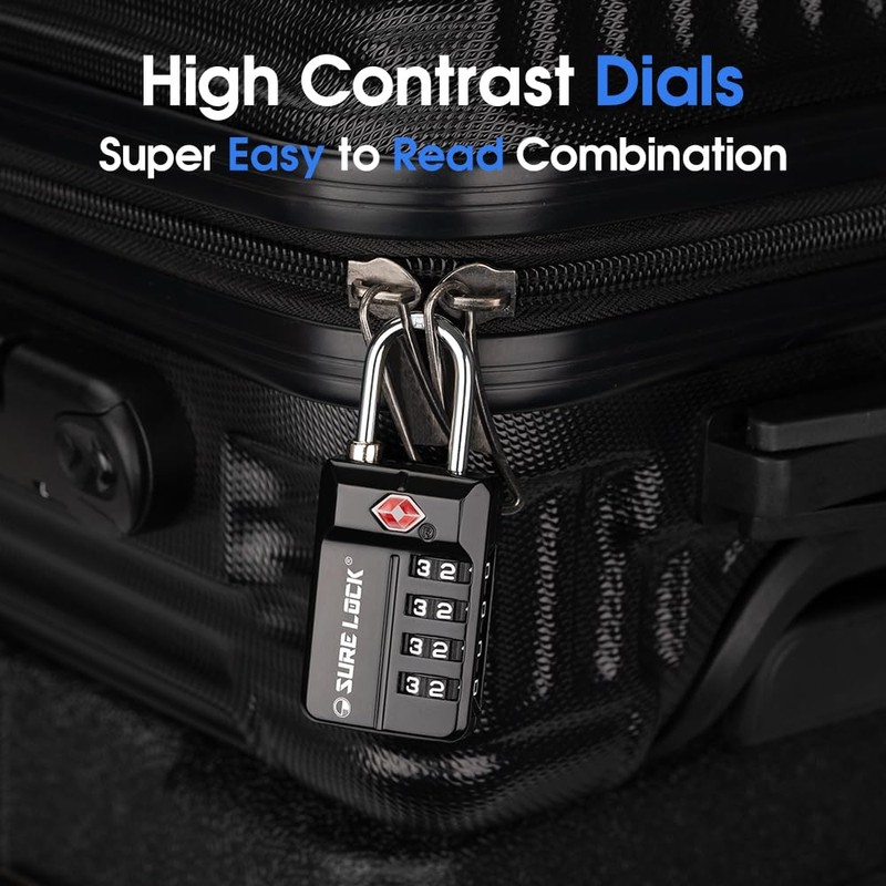 SURE LOCK TSA Approved 4-Digit Resettable Combination Luggage Locks with