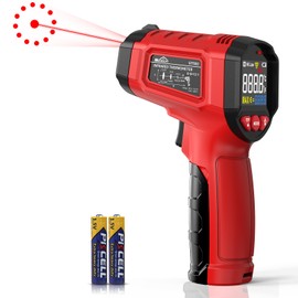 Infrared Thermometer, SQECH Laser Thermometer -50℃~600℃(-58℉~1112℉), with Adjustable Emissivity and Coloured Backlight, for Cooking, Pizza Oven, Fridge, Industry (Red)