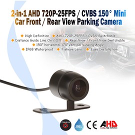 ERISIN ES680 Universal Mini AHD/CVBS Rear View Camera, IP68 Waterproof AHD 720P-25FPS Rear View Camera with Parking Guide Line, 170° Viewing Angle