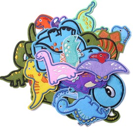 AXEN dinosaur embroidered iron on patches, DIY accessories, assorted dinosaur decorative patches, cute sewing applique for jackets, hats, backpacks, jeans, pack of 26
