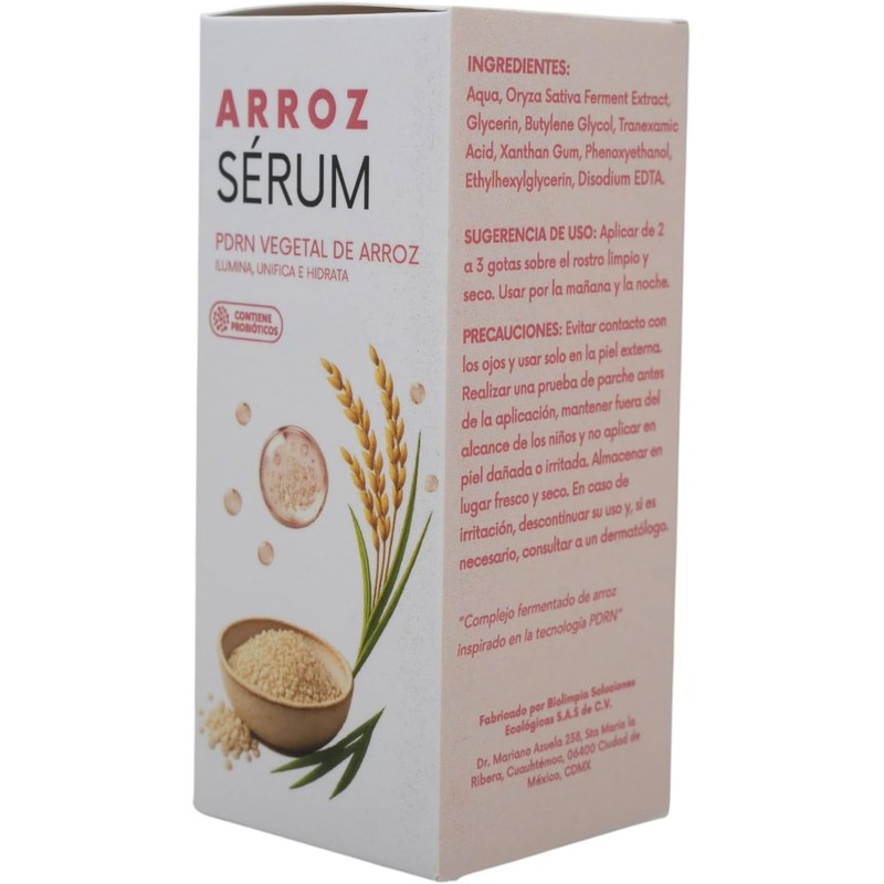 Sérum de Arroz con Probióticos, PDRN Vegetal, Ilumina, Unifica e