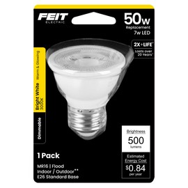 Feit Electric 7W LED MR16 Bulb, 50W Equivalent, DImmable, 500 Lumens, 3000K Bright White, E26 Base, Indoor/Outdoor, Reflector Light for Track Lighting, 25,000-Hour Lifetime, BPEXN/500/MED/LED