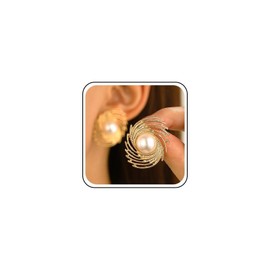 Cybche Boho Spiral Stud Earrings Gold Spiral Hoop Earrings Vintage Pearl Earrings Circle Swirl Stud Earrings Ethnic Swirl Statement Earrings Jewellery for Women, Zinc, No Gemstone