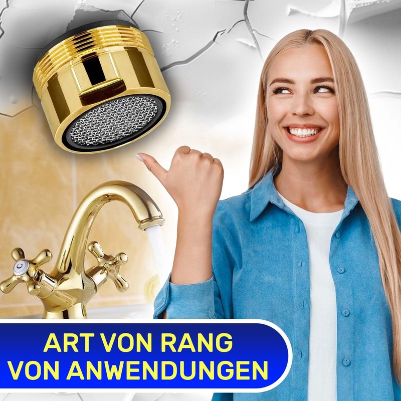 Aerator for taps with connection M24. Made of gold-plated brass.
