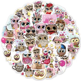 50 Pieces Cute Owl Stickers for Water Bottle, Laptop, Phone, Luggage, Skateboard Stickers for Adults, Teens, Girls, Kids