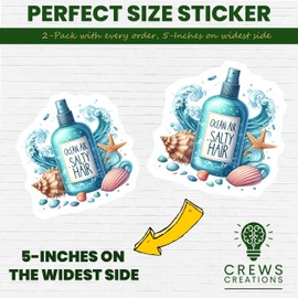 Beach Life Sticker Pack, Ocean Air Salty Hair, Coastal Themed Stickers, Beach Vibes Decorative Stickers, Sea Life Stickers - 5-Inch Sticker - 2-Pack - CCSTICKER01148