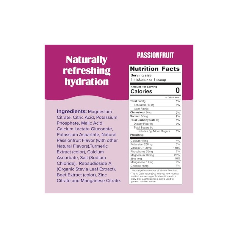 Ultima Replenisher Electrolyte Hydration Powder Passionfruit Count Stickpacks Sugar Free