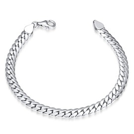 Materia Men's Curb Chain Bracelet 925 Sterling Silver Men's Jewellery 6 mm Wide Flat Rhodium-Plated 17 18 19 20 21 22 cm SA-125, Sterling Silver
