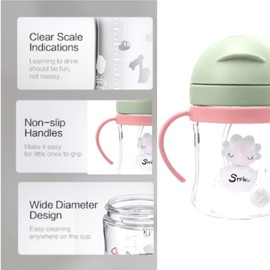 Leakproof Toddler Sippy Cup with Weighted Straw, BPA-Free Baby Cup – Sippy Cup for 6+ Months, Dishwasher Safe Sippy Cups, Non-Spill Straw Cup. Toddler water bottle Weighted Straw 8oz[Olive Green]