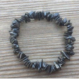 NATURAL BLACK TOURMALINE STONE GEMSTONE STRETCHY CHIP BRACELET