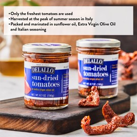 DeLallo Sundried Tomatoes in Oil, Marinated in Seasoning and Fresh Italian Extra Virgin Olive Oil, Grown and Harvested in Italy, No Added Sulfites, Non-GMO, 6.7 oz Jar, (6 Pack)