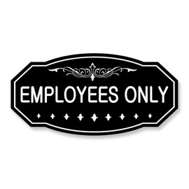 Employees ONLY - Letrero victoriano para puerta/pared (negro) - 4 x 8 pulgadas, mediano (paquete de 2)