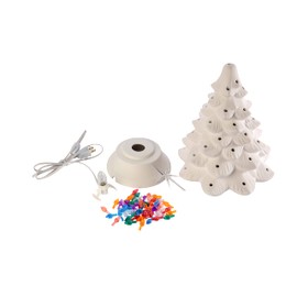 Creative Hobbies Ready to Paint Ceramic Bisque, Large 15.5" Christmas Tree & Base - Light Up! - Electrical Cord, Bulb, Multi-Colored Twists, & Star Included