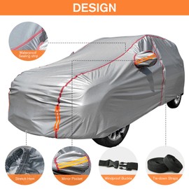 Car Cover Waterproof All Weather, 6 Layers Full Exterior Covers with Zipper Cotton, Mirror Pocket. Outdoor Car Cover UV Snow Rain Wind Dust All Weather Outdoor Protection for SUV (185-190 inch)