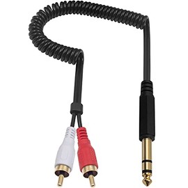 Maxhood RCA to 1/4 Adapter Cable, 6.35mm TRS to RCA Stereo Audio Cable, Coiled Spring 1/4 Inch TRS Stereo Jack Male to 2 RCA Phono Male Cable, 2.6ft