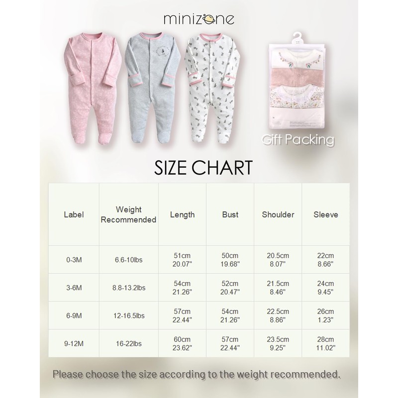 Baby Sleep Romper Pack of 3 Unisex Pyjamas, Cotton Overalls,