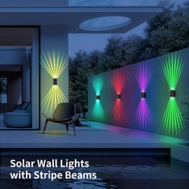 VICHUNHO Solar Outdoor Wall Lights, Up & Down Solar Powered Lighting, Waterproof IP65 Fence Light for Yard/Pool/Porch/Patio/Railing (2 Led-RGB Light, 2 Pack)