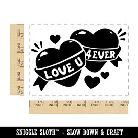 Love You 4 Ever Forever Hearts Valentine's Day Rectangle Rubber Stamp for Stamping Crafting - 1.7in Small