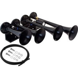 Vixen Horns Train Horn for Truck/Car. 4 Air Horn Black Trumpets. Super Loud dB. Fits 12v Vehicles like Semi/Pickup/Jeep/RV/SUV VXH4124B