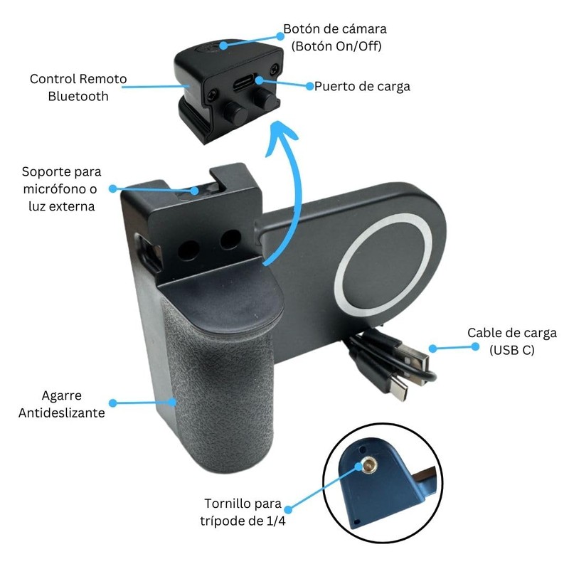 Mango Magnético para Smartphone | Estabilizador de Cámara y Soporte