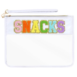 Chenille Letter Bag, Clear Snacks Bags Travel Pouch Makeup Bags with Zipper, Nylon Clear Cosmetic Toiletry Bag for Women Girls