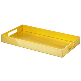 Elavain Acrylic Gold Serving Tray with Handles, Rectangle Large Makeup Organizer Tray, Sturdy Bed Tray, Leak Free Coffee Bar Accessories, Elegant Home Décor & Living Room Décor Tray | 12’’ x 20‘