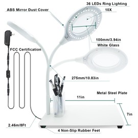 Dexspoeny Lighted Magnifying Glasses with Large Base,5X Magnifying Glass with Light and Brightness Stepless Dimmable,Flexible Gooseneck Magnifying Glasses for Crafts Repair Soldering,Close Work