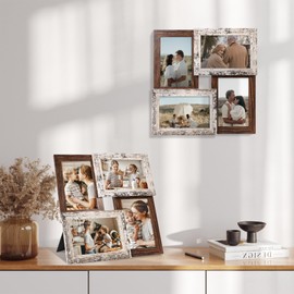 YESKAY 4x6 Collage Picture Frames, Multi Family Photo Collage Frame with Real Glass, Collage Frames for 4x6 Pictures, Displays Four 4x6 Photo, Wall Decor Wall Hanging or Tabletop, Distressed