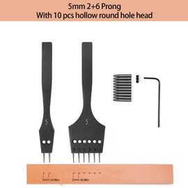WUTA Removable Circle Leather Hole Punch Lacing Stitching Professional Working Hand Tool Kit Round Hole Puncher Craft Chisel Cutting Punches Kits 2nd Generation 5mm-(2+6), Black