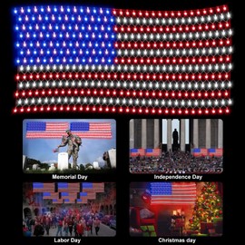 DDMY American Flag Lights Waterproof Flag Net Light of The United States with 420 Super Bright LEDs, Flag Light for Memorial Day/4th of July Independence Day Decoration/Labour Day/Yard/Garden/Party