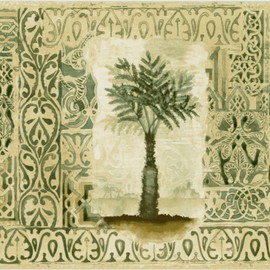 CONCORD WALLCOVERINGS ™ Wallpaper Border Tropical Pattern Palm Trees Damask Ornaments for Living Room Dining Area Beach House, Green Beige, 15 ft by 7 in SP76491