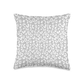 SqueakyRicardo Leopard Skin Cheetah Print Animal Pattern Light Grey White Throw Pillow, 16x16, Multicolor