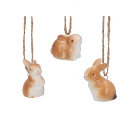 Gisela Graham Ceramic Bunny Easter Decorations, Set of 3, Brown and White