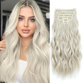 Clip in Hair Extensions for Women - 20 Inch Long Wavy Brown Extensions, 6PCS Ice Brown Hairpieces that Blend Naturally with Your Real Hair (20 Inch, Ice Blonde)
