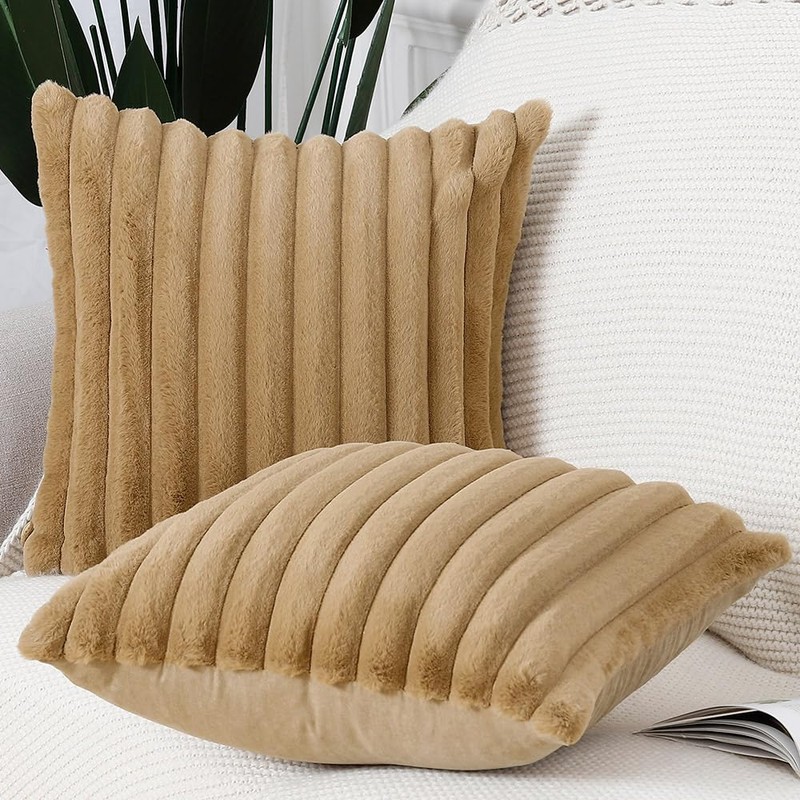 Madizz Set of 2 Faux Fur Plush Decorative Cushion Covers,