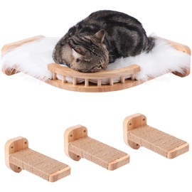 Coolex Cat Shelves - 3-Step Wall Climbing Set with Plush Bed, Ideal for Large Cats - RubberWood