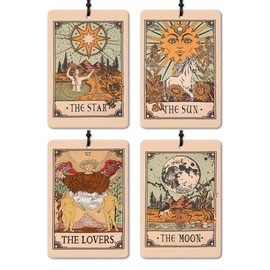 GTYNU Vintage Boho Witchy Tarot Card Car Air Freshener 4 Pcs, the Star Sun Lovers Moon Tarot Card Air Freshener Hanging for Cars Books Closet Drawer, Witchy Car Accessories for Women Men