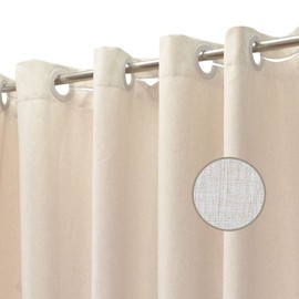 YISURE No Hook Shower Curtain Linen Style, Beige Heavy Duty Cloth Shower Curtain for Bathroom No Hooks, Machine Washable, 72x72