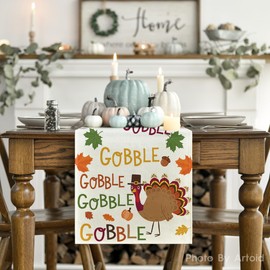 Artoid Mode Gobble - Camino de mesa de hojas de arce de pavo, Acción de Gracias, cosecha de otoño, vacaciones, cocina, decoración de mesa de comedor para interiores y exteriores, decoración de fiesta del hogar, 13 x 36 pulgadas
