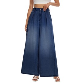 Tapata Women's 27" Inseam Regular Wide Leg Cropped Jeans High Waisted Baggy Denim Pants Palazzo Trousers, Dark Blue, XXL