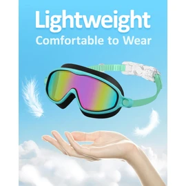 Hurdilen Kids Swimming Goggles for Kids, Anti-fog, UV Protection, Wide View Kids Swim Goggles for 3-15, Suitable for Water Sports Use (Black & Light Green)