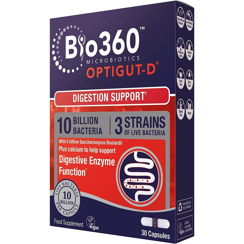 Natures Aid Bio360 OptiGUT-D (10 Billion Bacteria), Digestion Support, 30