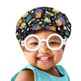 Babrukda Dinosaur Palm Leaf Print Sleep Cap for Kids Adjustable Elastic Band Flat Cap Sleeping for Hair Satin Bonnet Sleeping Beanie Hair Cap Headwear Hat for Girls Boys Toddler Baby