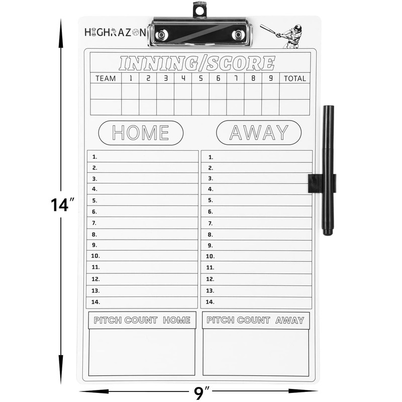 HIGHRAZON Baseball Coaches Clipboard, White Double-Sided Dry Erase Coach Clipboard,