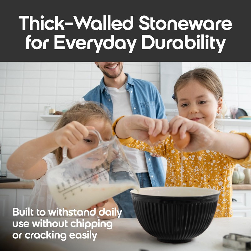 Omniware Simsbury Batter Bowl Set, 3-Piece Nesting Bowls, Stoneware Kitchen