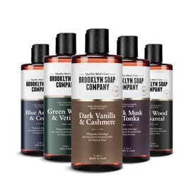 Brooklyn Soap Company Shower Gel Men Fine Fragrance Bundle - 5 x 300 ml Body Wash Set in 5 Different Fragrances - 2-in-1 Shower Gel for Skin & Hair - Shower Gel Men